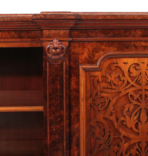 VICTORIAN BURR WALNUT BREAKFRONT BOOKCASE SIDE CABINET - ADDITIONAL PHOTO 11