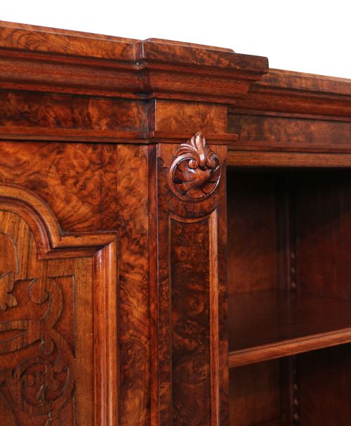VICTORIAN BURR WALNUT BREAKFRONT BOOKCASE SIDE CABINET - ADDITIONAL PHOTO 13