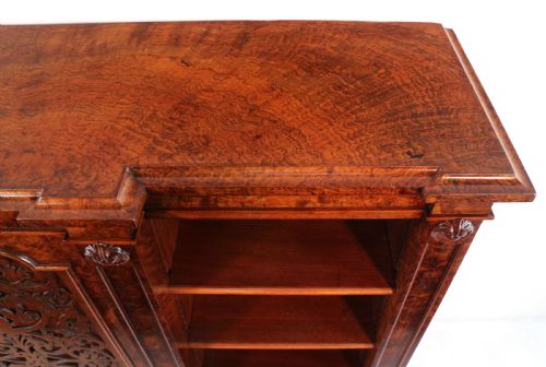VICTORIAN BURR WALNUT BREAKFRONT BOOKCASE SIDE CABINET - ADDITIONAL PHOTO 18