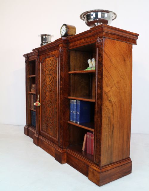 VICTORIAN BURR WALNUT BREAKFRONT BOOKCASE SIDE CABINET - ADDITIONAL PHOTO 23