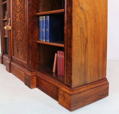 VICTORIAN BURR WALNUT BREAKFRONT BOOKCASE SIDE CABINET - ADDITIONAL PHOTO 25