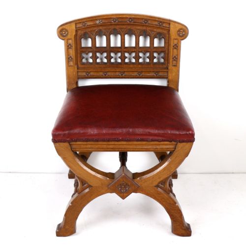 SET OF THREE 19TH CENTURY PUGIN STYLE GOTHIC REVIVAL ALTAR OR HALL CHAIRS - ADDITIONAL PHOTO 21