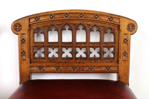 SET OF THREE 19TH CENTURY PUGIN STYLE GOTHIC REVIVAL ALTAR OR HALL CHAIRS - ADDITIONAL PHOTO 23