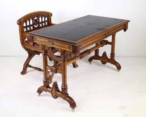 SET OF THREE 19TH CENTURY PUGIN STYLE GOTHIC REVIVAL ALTAR OR HALL CHAIRS - ADDITIONAL PHOTO 28