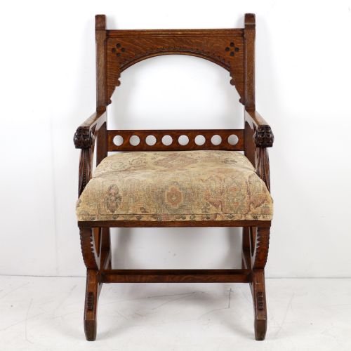 GOTHIC REVIVAL AESTHETIC PERIOD OAK ARMCHAIR ATTRIBUTED TO CHARLES BEVAN - ADDITIONAL PHOTO 1