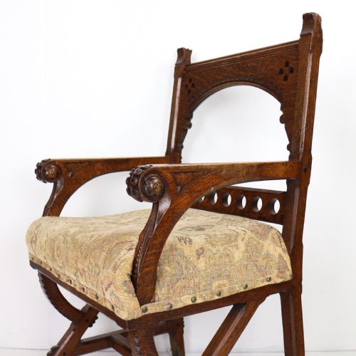 GOTHIC REVIVAL AESTHETIC PERIOD OAK ARMCHAIR ATTRIBUTED TO CHARLES BEVAN - ADDITIONAL PHOTO 3