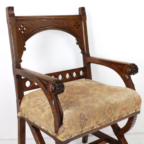 GOTHIC REVIVAL AESTHETIC PERIOD OAK ARMCHAIR ATTRIBUTED TO CHARLES BEVAN - ADDITIONAL PHOTO 5