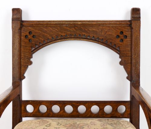 GOTHIC REVIVAL AESTHETIC PERIOD OAK ARMCHAIR ATTRIBUTED TO CHARLES BEVAN - ADDITIONAL PHOTO 7