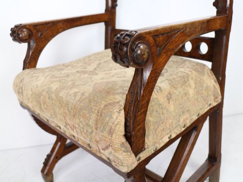 GOTHIC REVIVAL AESTHETIC PERIOD OAK ARMCHAIR ATTRIBUTED TO CHARLES BEVAN - ADDITIONAL PHOTO 9