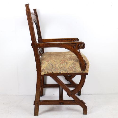 GOTHIC REVIVAL AESTHETIC PERIOD OAK ARMCHAIR ATTRIBUTED TO CHARLES BEVAN - ADDITIONAL PHOTO 13