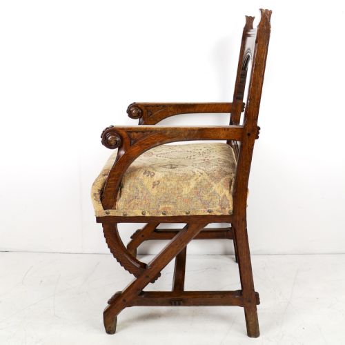 GOTHIC REVIVAL AESTHETIC PERIOD OAK ARMCHAIR ATTRIBUTED TO CHARLES BEVAN - ADDITIONAL PHOTO 14