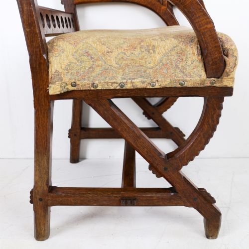 GOTHIC REVIVAL AESTHETIC PERIOD OAK ARMCHAIR ATTRIBUTED TO CHARLES BEVAN - ADDITIONAL PHOTO 15
