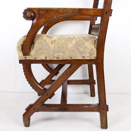 GOTHIC REVIVAL AESTHETIC PERIOD OAK ARMCHAIR ATTRIBUTED TO CHARLES BEVAN - ADDITIONAL PHOTO 16