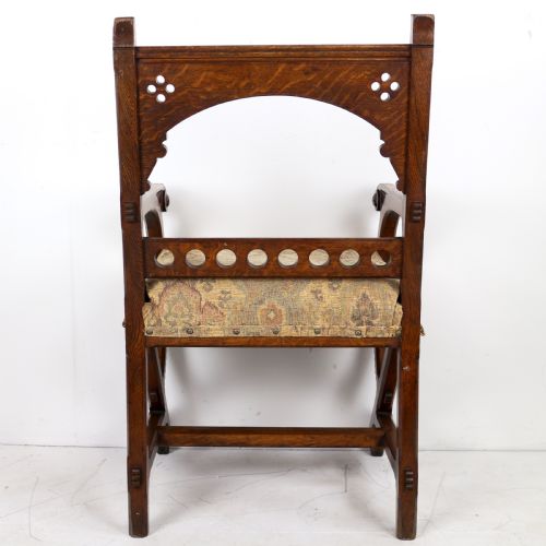 GOTHIC REVIVAL AESTHETIC PERIOD OAK ARMCHAIR ATTRIBUTED TO CHARLES BEVAN - ADDITIONAL PHOTO 18