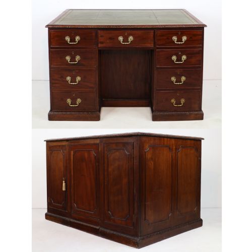 GEORGE III CHIPPENDALE STYLE MAHOGANY FREESTANDING KNEEHOLE LIBRARY DESK - ADDITIONAL PHOTO 3