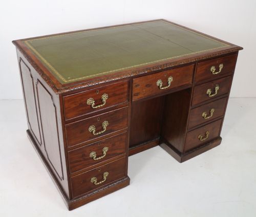 GEORGE III CHIPPENDALE STYLE MAHOGANY FREESTANDING KNEEHOLE LIBRARY DESK - ADDITIONAL PHOTO 1