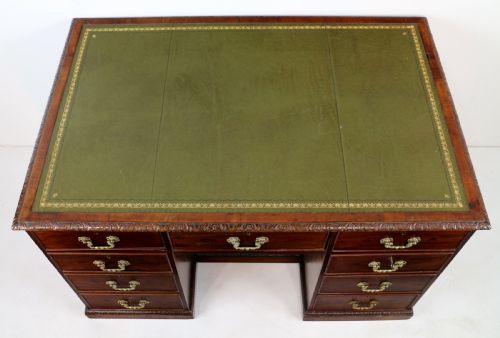 GEORGE III CHIPPENDALE STYLE MAHOGANY FREESTANDING KNEEHOLE LIBRARY DESK - ADDITIONAL PHOTO 11