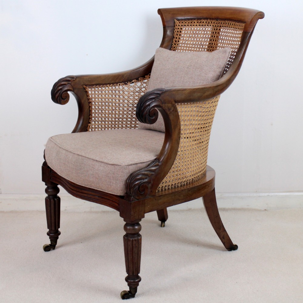 Regency Mahogany & Cane Filled English Library or Bergère Chair
