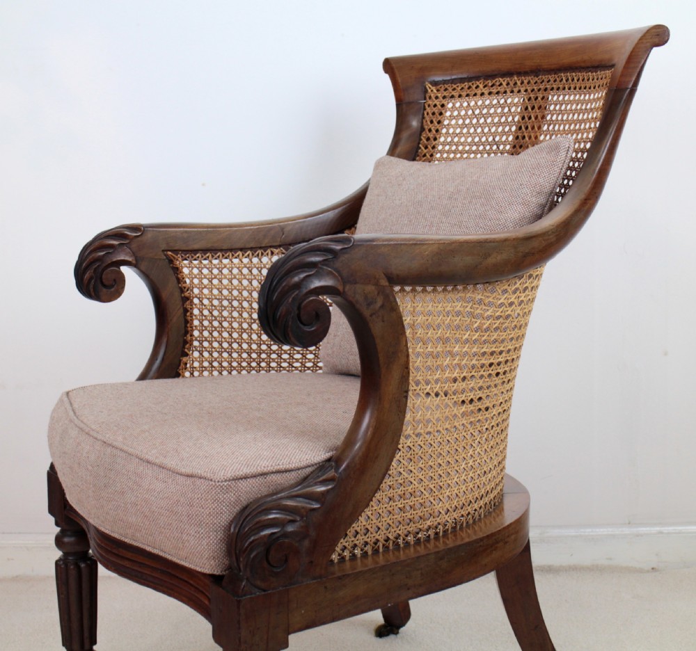 Regency Mahogany & Cane Filled English Library or Bergère Chair View II