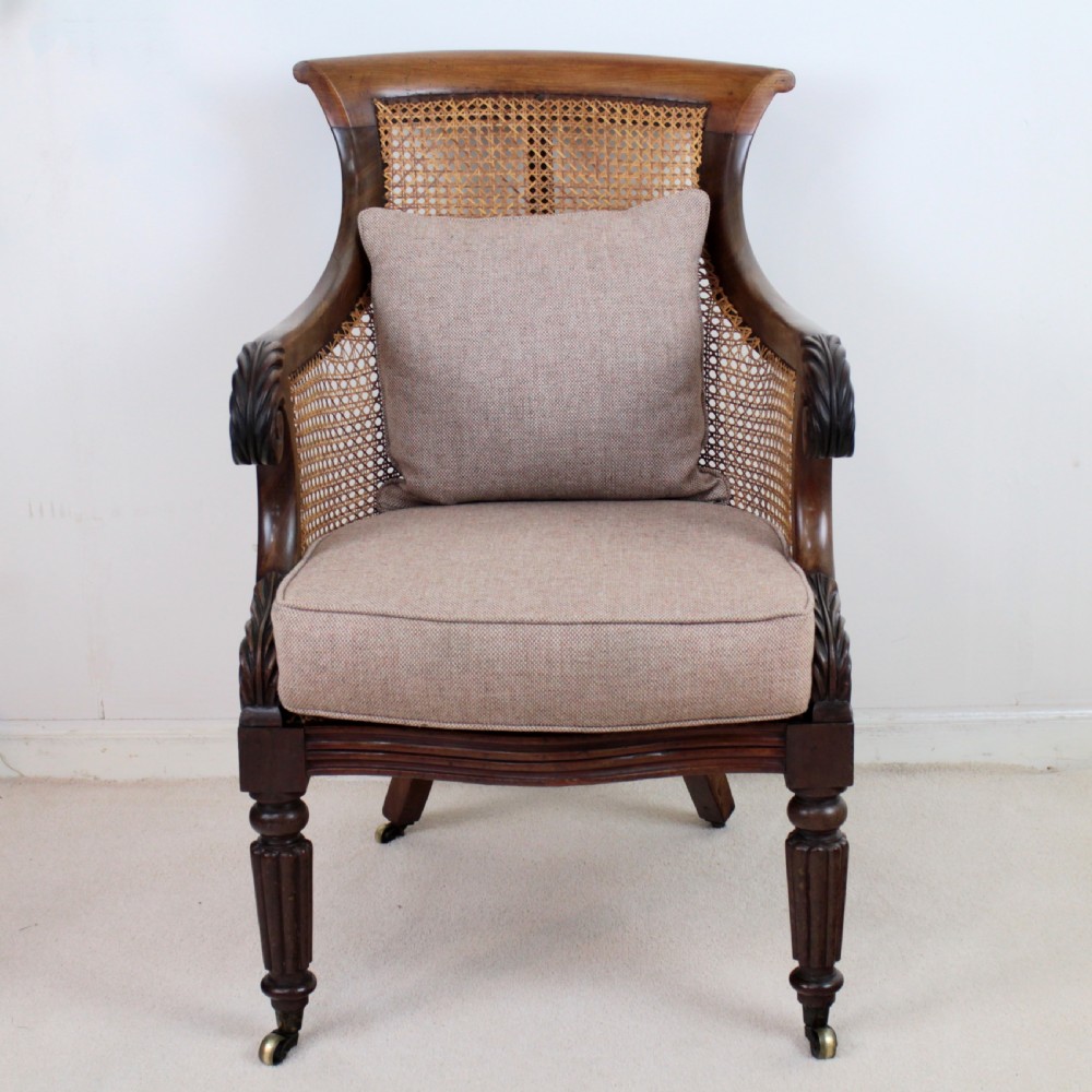 Regency Mahogany & Cane Filled English Library or Bergère Chair View III