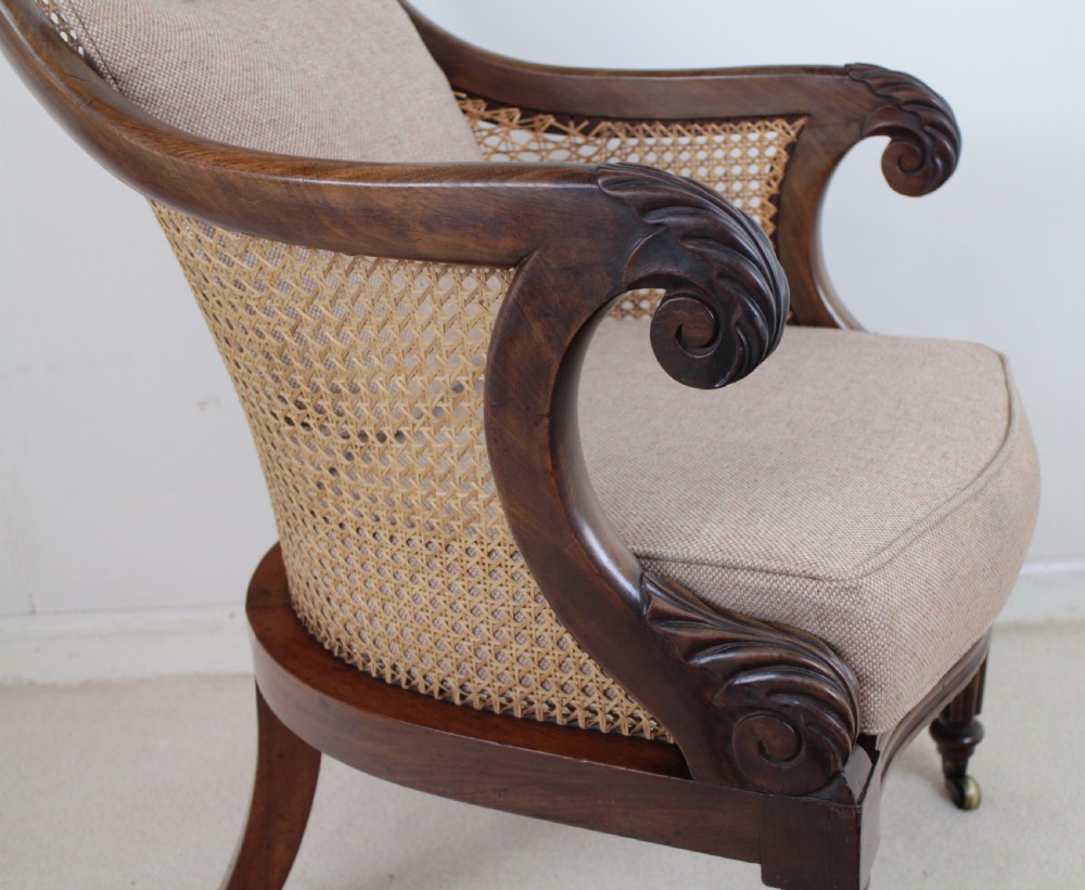 Regency Mahogany & Cane Filled English Library or Bergère Chair View IV