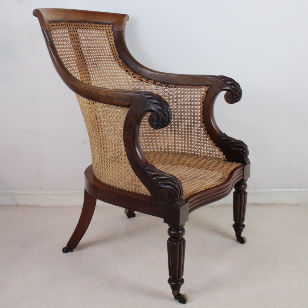 Regency Mahogany & Cane Filled English Library or Bergère Chair View V