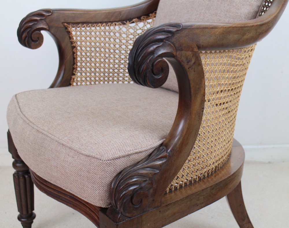 Regency Mahogany & Cane Filled English Library or Bergère Chair View VI