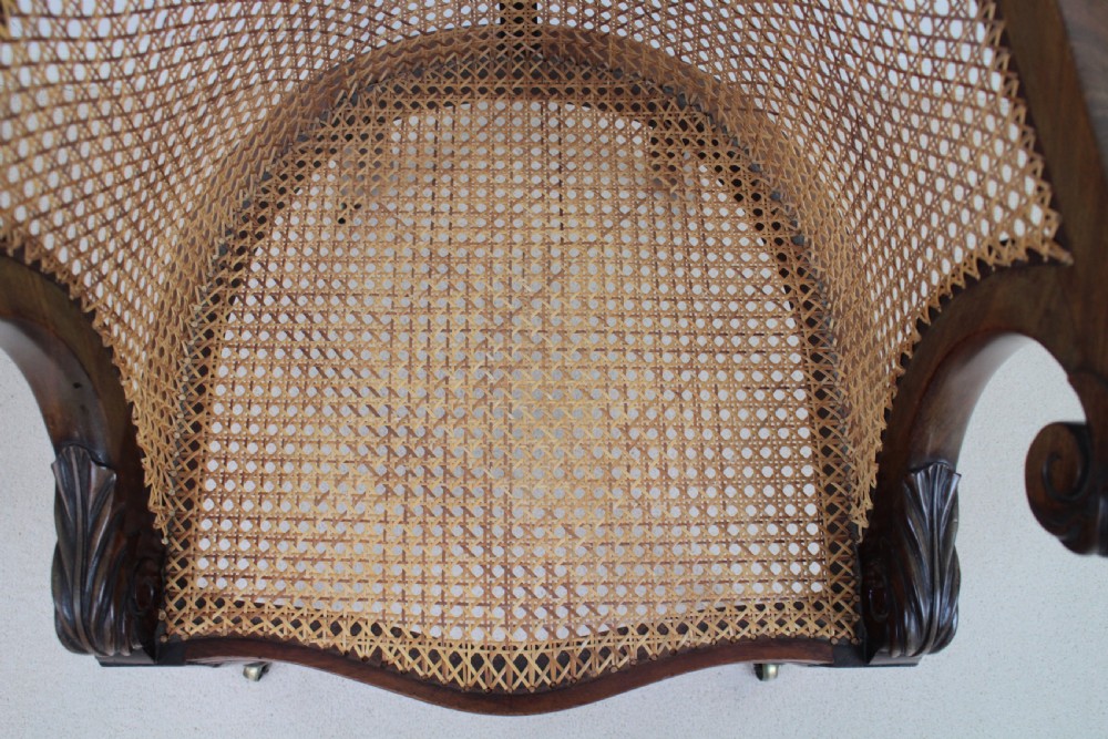 Regency Mahogany & Cane Filled English Library or Bergère Chair View XI