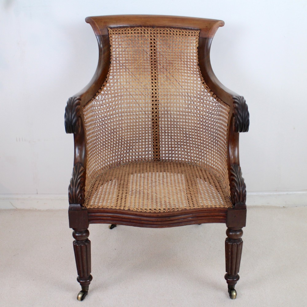 Regency Mahogany & Cane Filled English Library or Bergère Chair View XIII