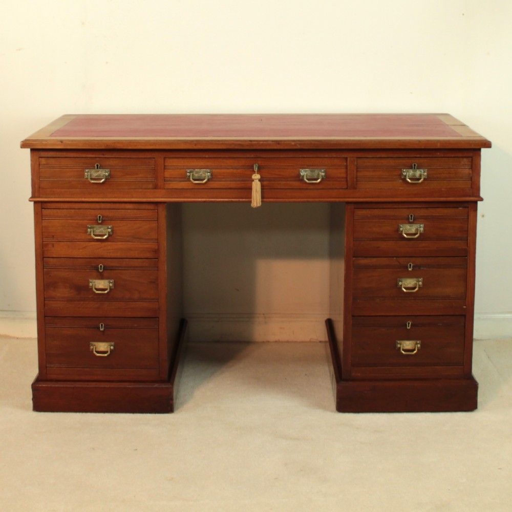 Late Victorian Walnut Pedestal Desk, c.1880