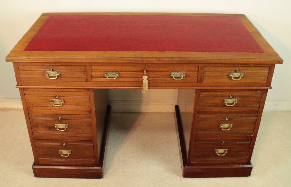 Late Victorian Walnut Pedestal Desk, c.1880 View II