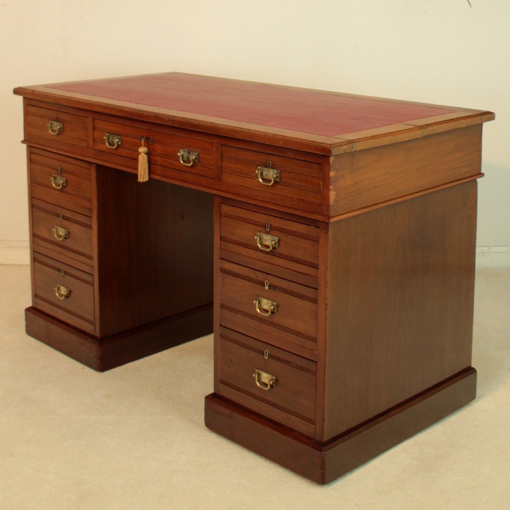 Late Victorian Walnut Pedestal Desk, c.1880 View IV
