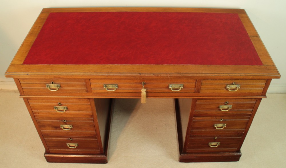 Late Victorian Walnut Pedestal Desk, c.1880 View XVII