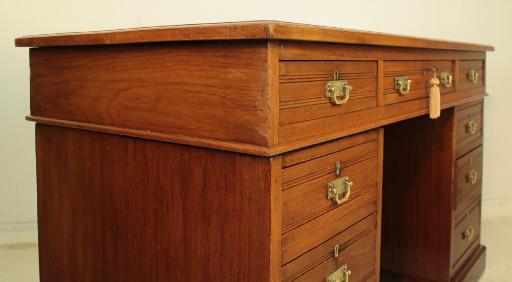 Late Victorian Walnut Pedestal Desk, c.1880 View XXIV
