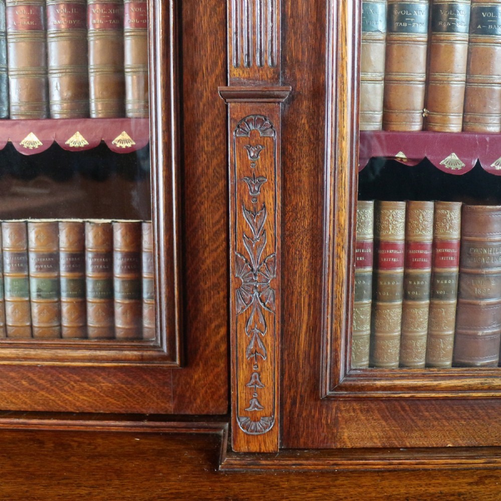 Large Victorian Oak Breakfront Bookcase, attributed to Maple & Co View XIII