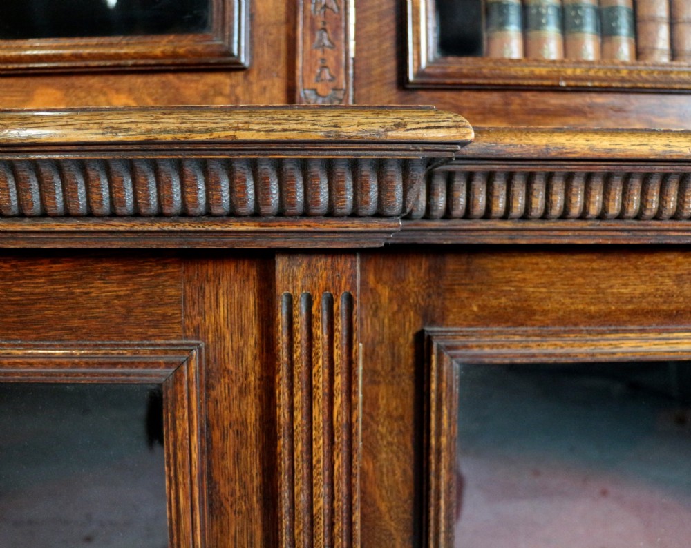 Large Victorian Oak Breakfront Bookcase, attributed to Maple & Co View XV