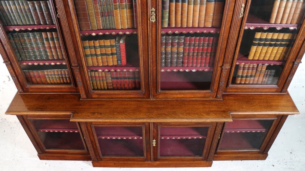 Large Victorian Oak Breakfront Bookcase, attributed to Maple & Co View XVII