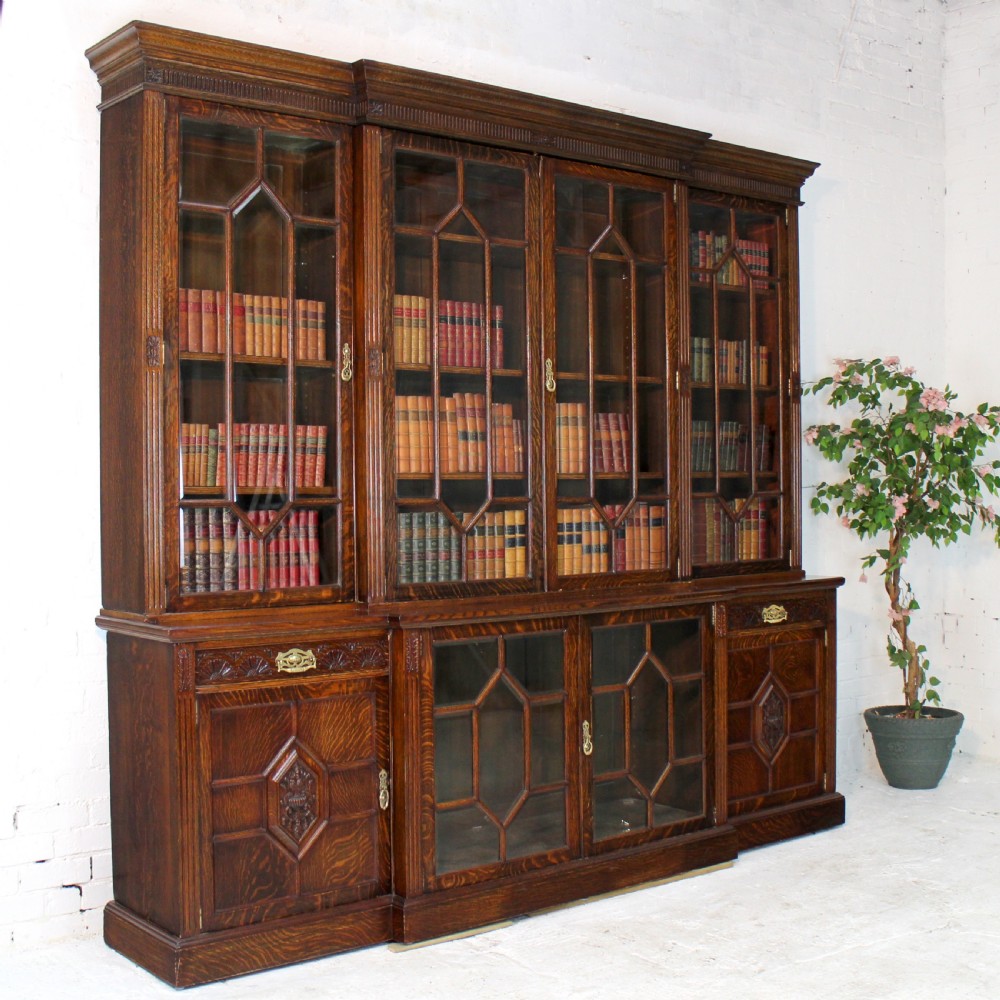 Maple & Co Large Victorian Oak Breakfront Bookcase View II