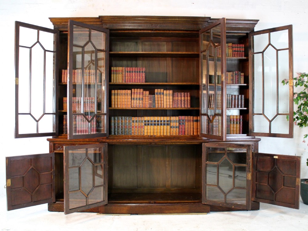 Maple & Co Large Victorian Oak Breakfront Bookcase View V