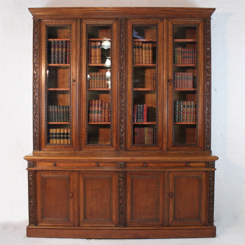 Victorian Ivy Carved Oak Library Bookcase