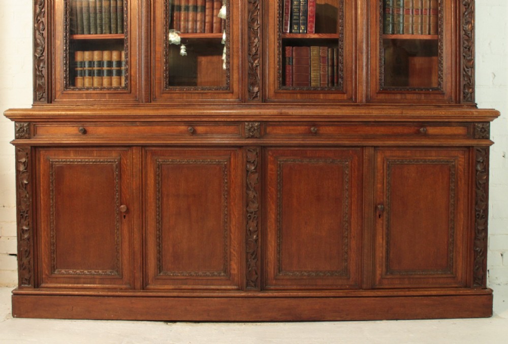 Victorian Ivy Carved Oak Library Bookcase View II