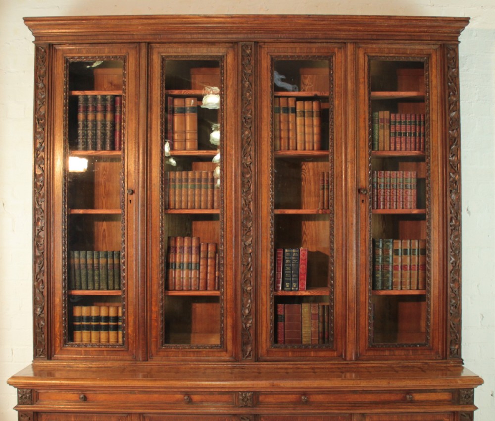 Victorian Ivy Carved Oak Library Bookcase View III