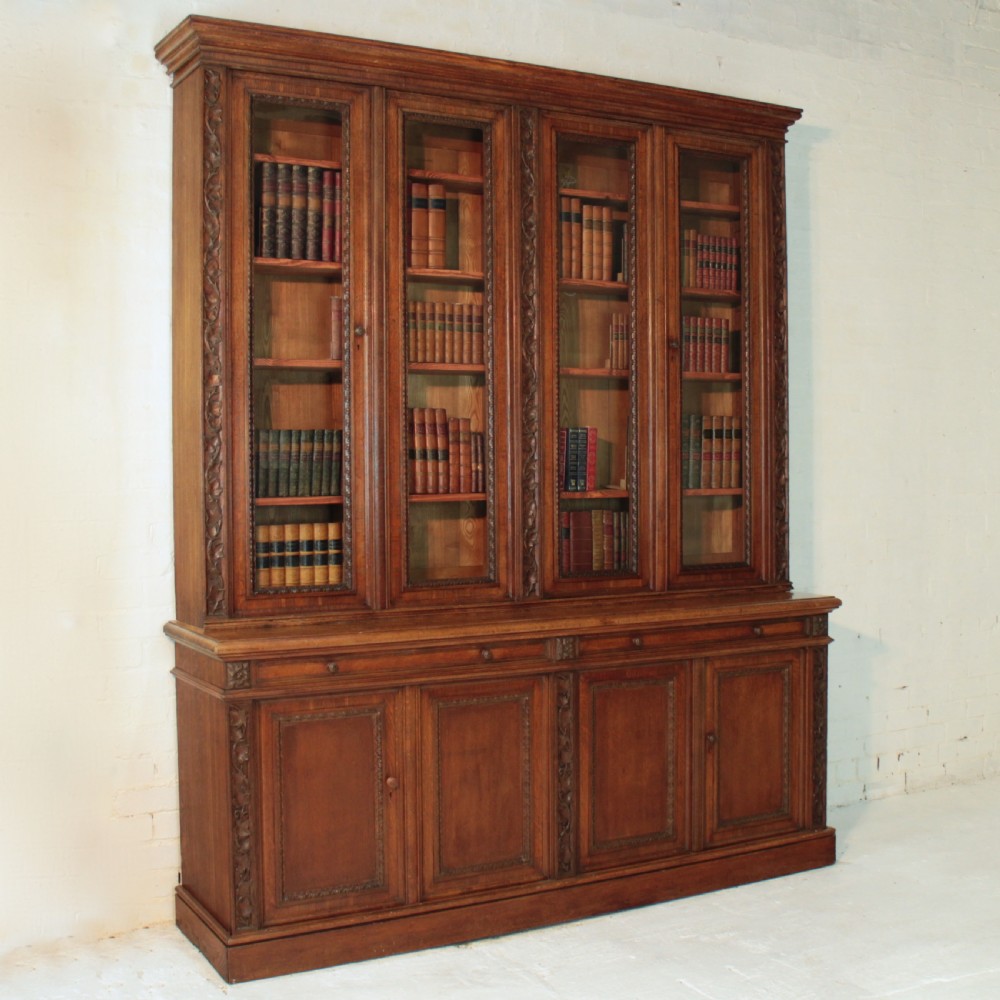 Victorian Ivy Carved Oak Library Bookcase View IV