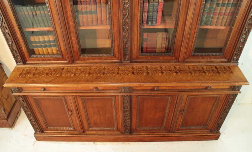 Victorian Ivy Carved Oak Library Bookcase View V