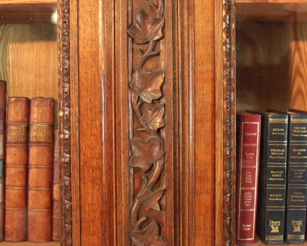 Victorian Ivy Carved Oak Library Bookcase View VI