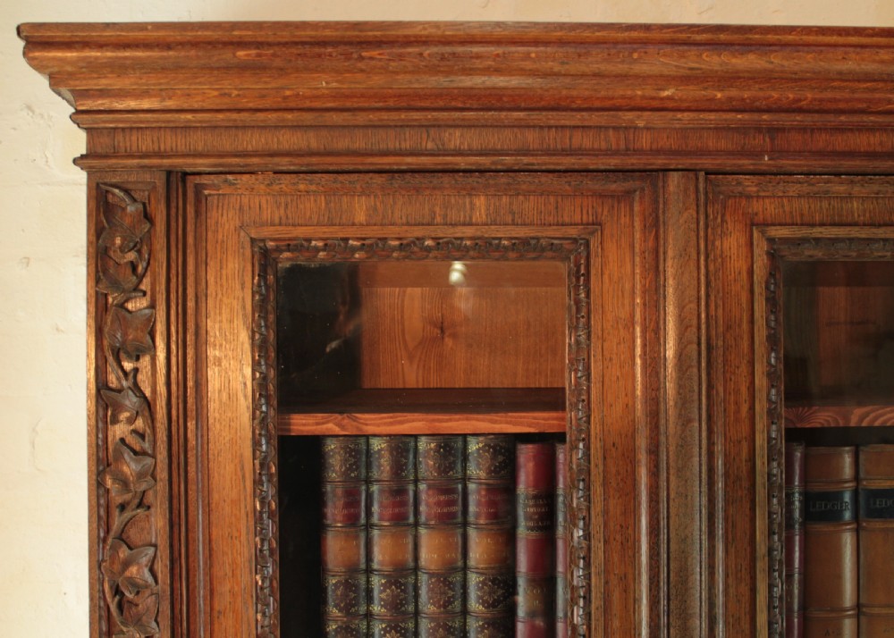 Victorian Ivy Carved Oak Library Bookcase View VII