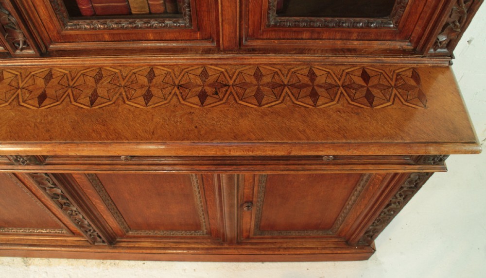 Victorian Ivy Carved Oak Library Bookcase View XI