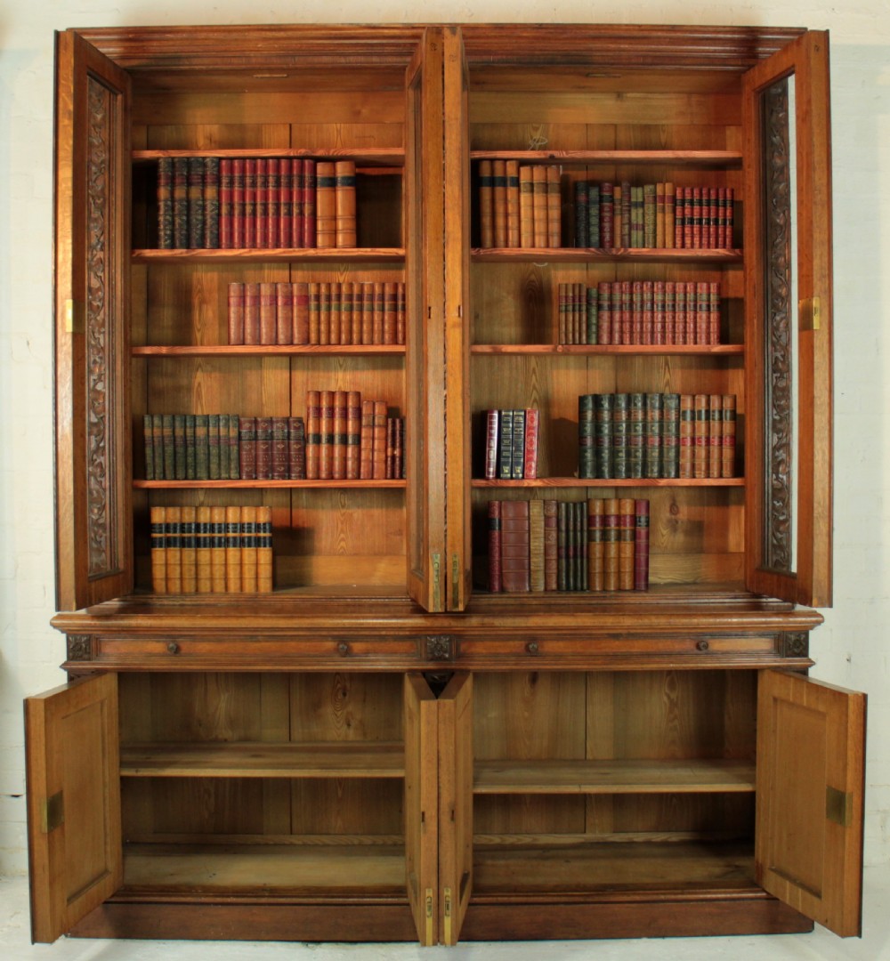 Victorian Ivy Carved Oak Library Bookcase View XXV