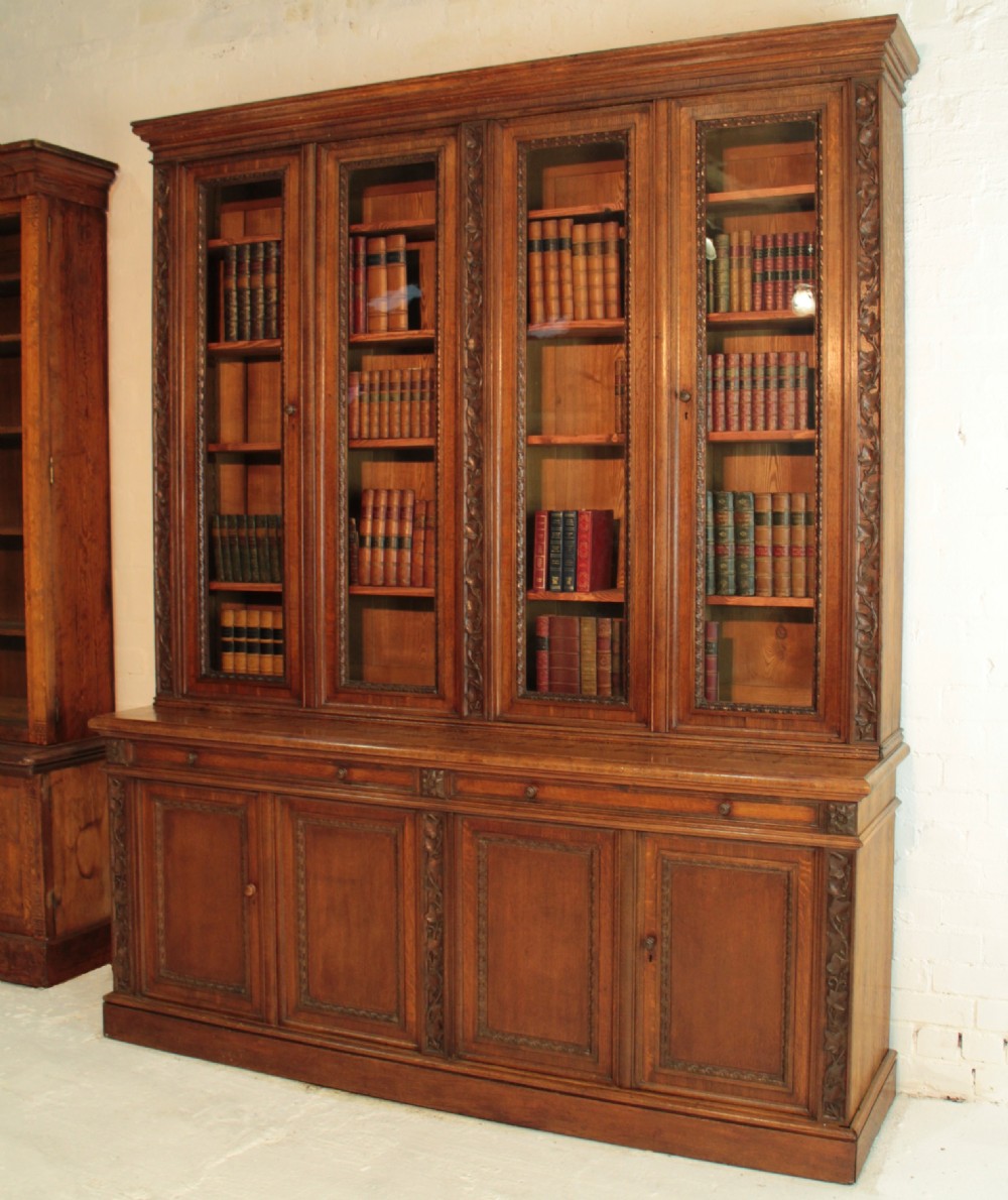 Victorian Ivy Carved Oak Library Bookcase View XXIX