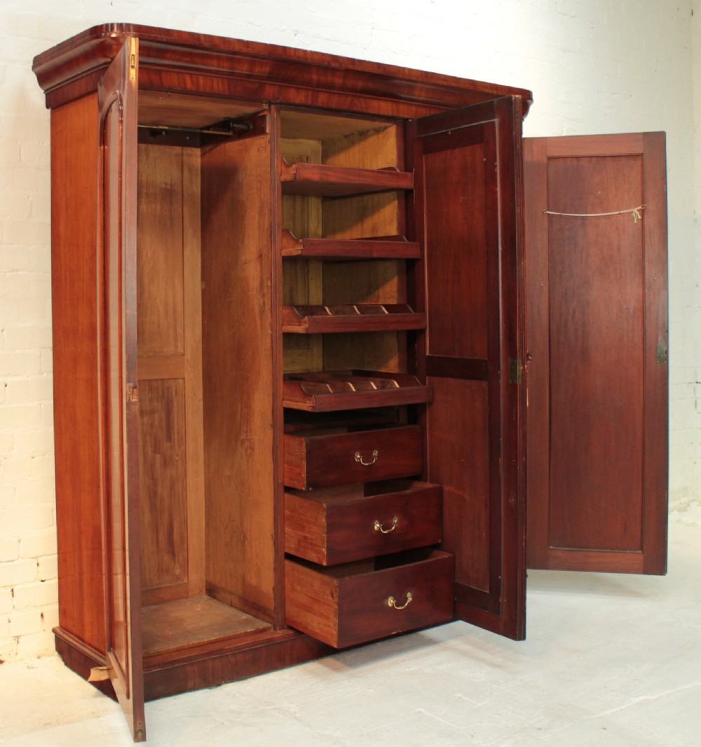 Victorian Mahogany Three Door Fitted Wardrobe View XX